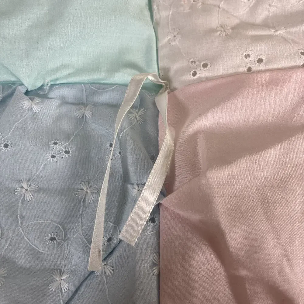 Baby Lap Quilt White Pink Blue Green Infant Patchwork Crib Eyelet Lace 42x51
